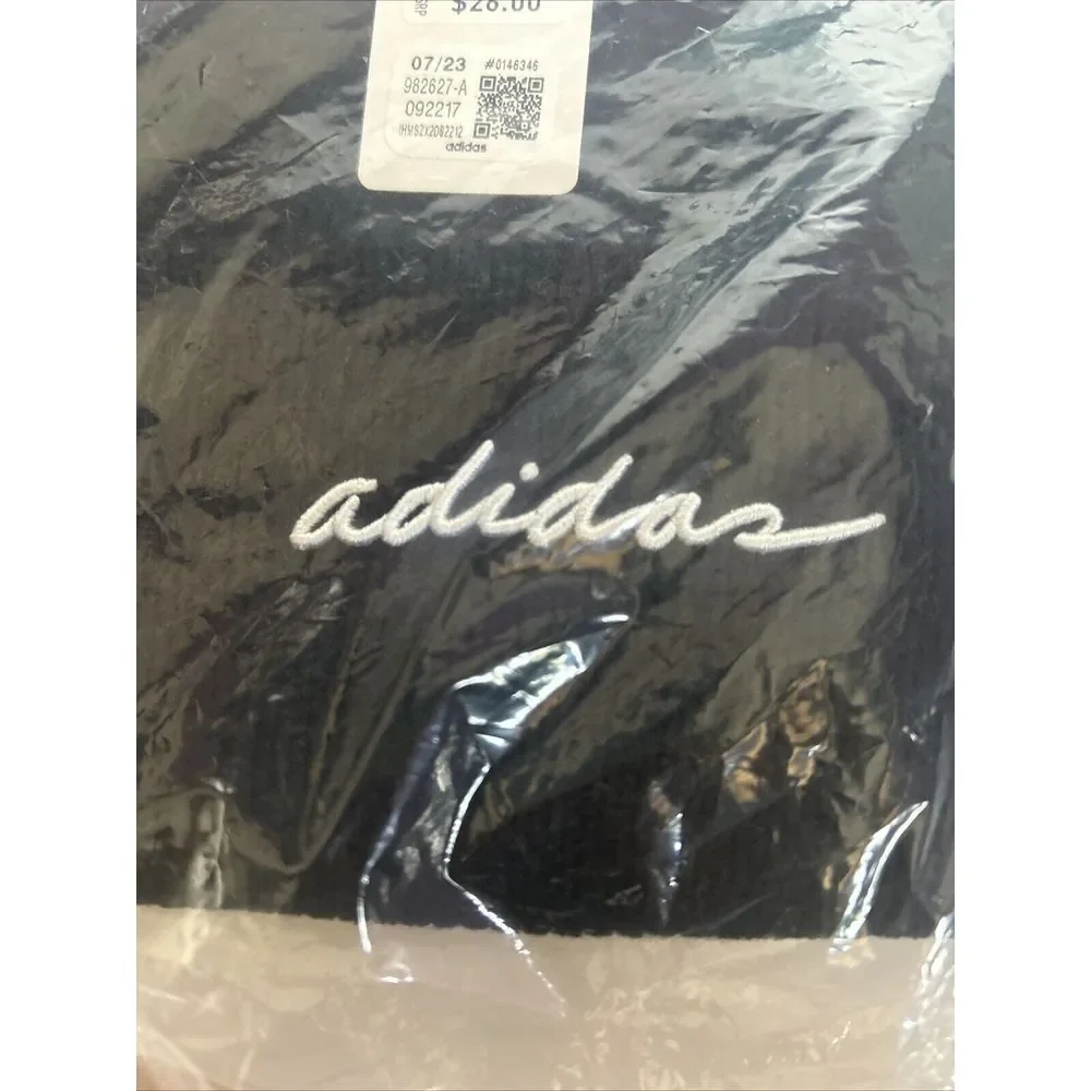 Adidas Womens Beanie Script Cuff Fold Black Hat Cap White Cursive‎ Logo NEW NWT